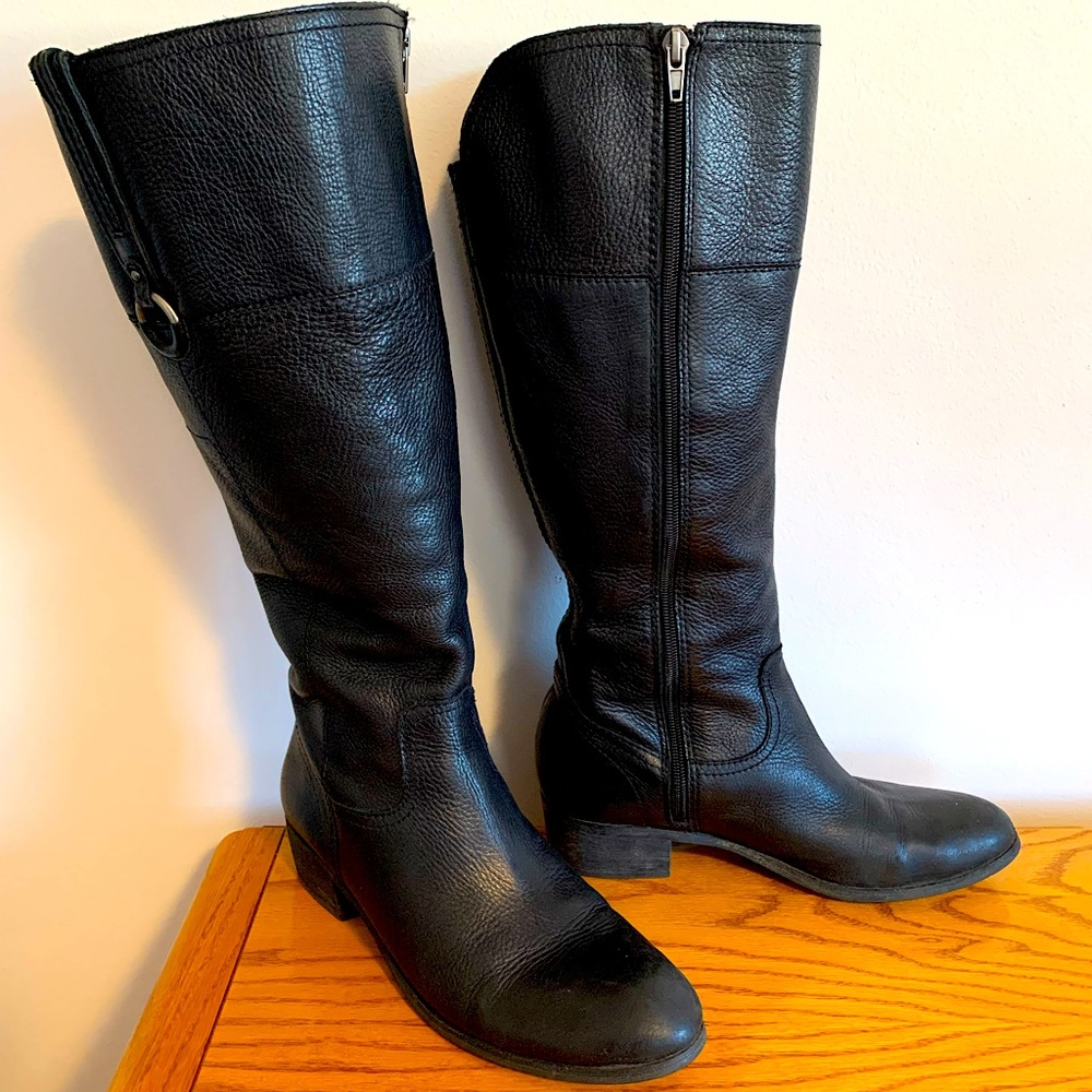 Crown Vintage Sorya Wide Calf, Knee-High, Black Leather Riding Boots, Size 9